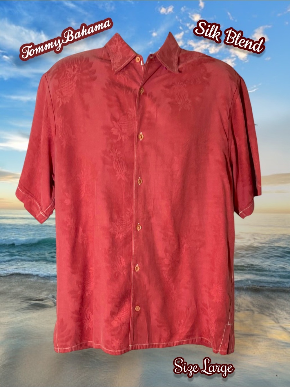 Tommy Bahama Red Silk-Blend Short-Sleeve Camp Shirt Men's Size Large